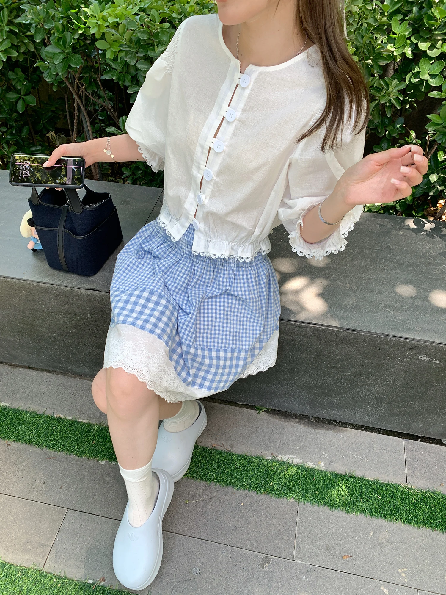 

Свободная клетчатая юбка для женщин, летняя, маленького размера, с цветными блоками, пэчворк, с высокой талией, А-силуэт, в корейском стиле, для повседневной носки