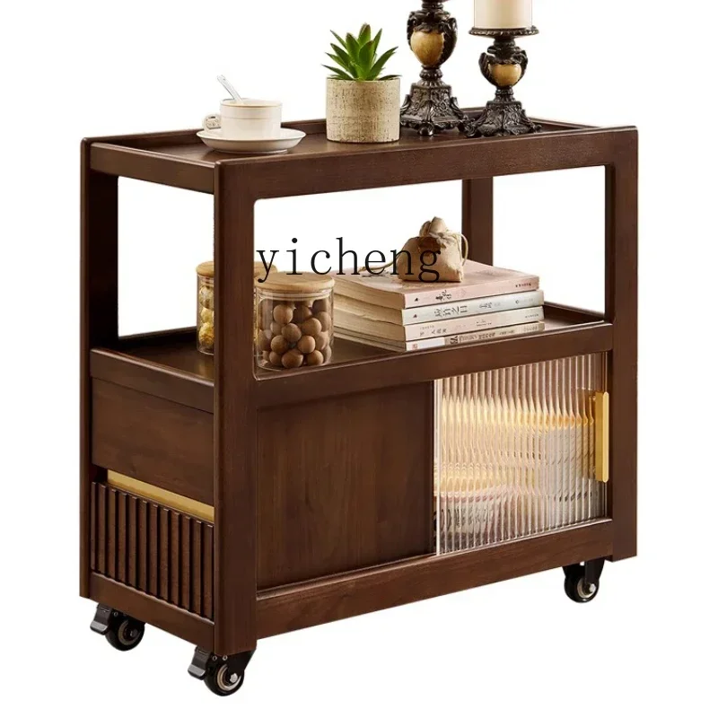 r8.10- removable medieval style coffee table sofa side table solid wood side cabinet with wheel trolley
