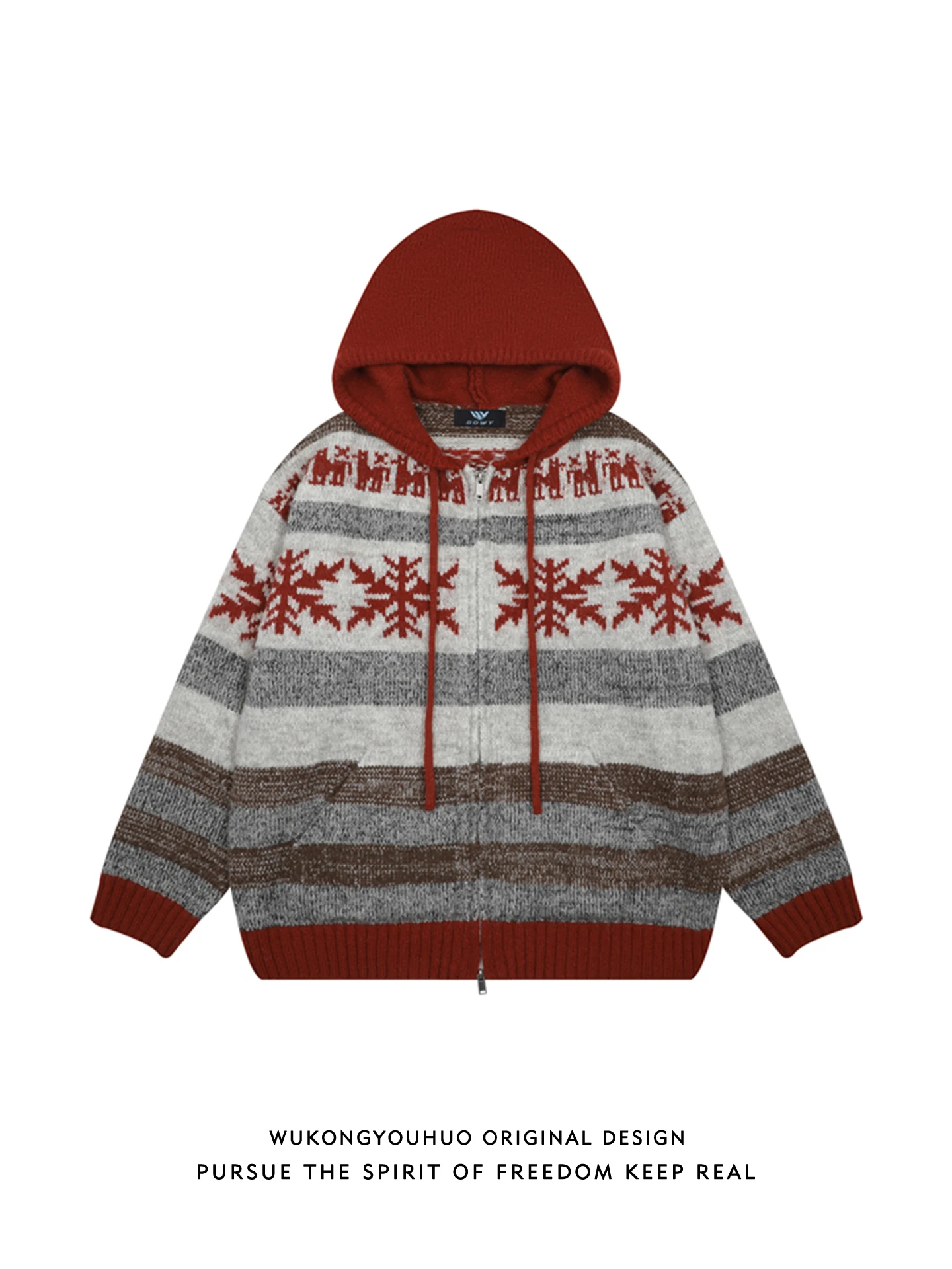 

Вязаный свитер в стиле ретро с узором Fair Isle, свободного кроя, повседневный, длинный, для мужчин и женщин, красного цвета