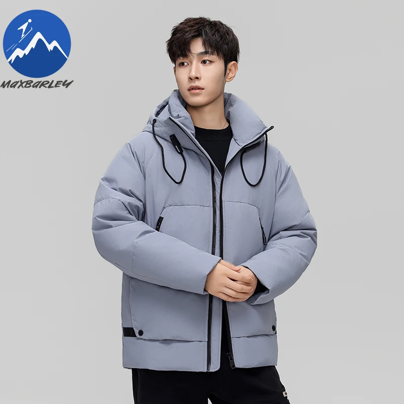 Maxbarley Short Down Jacket Men White Duck Down Hiking Thickened Warm Parka Outdoor Climbing Cold Resistant Hooded Puffer Jacket