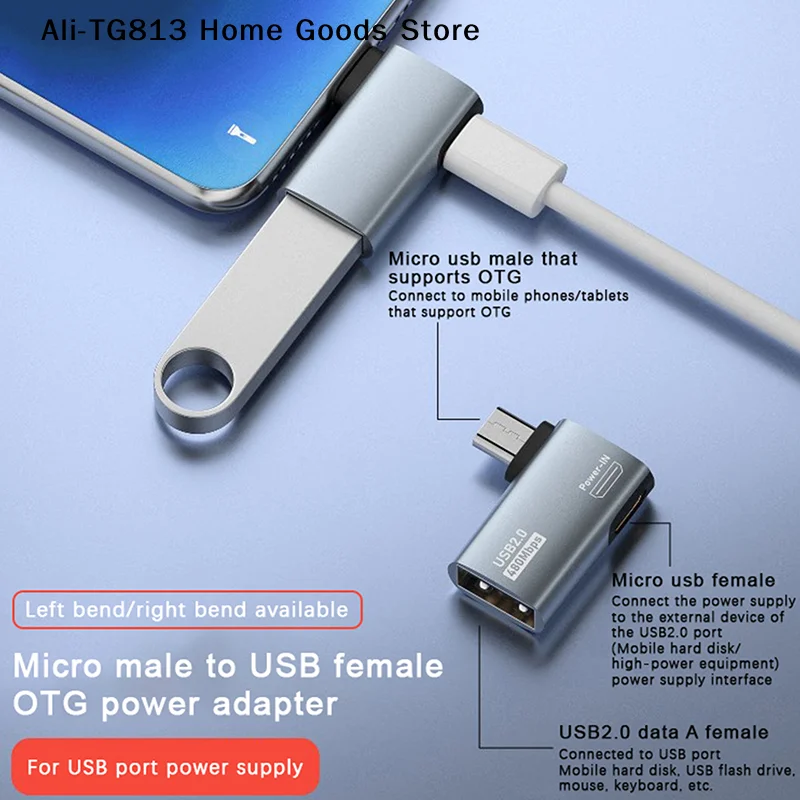 

[TG813]OTG Cable Adapter 4K 90 Degree Left Angle Powered Micro USB To USB OTG Adapter For TV Tablet Fire TV Stick 4K