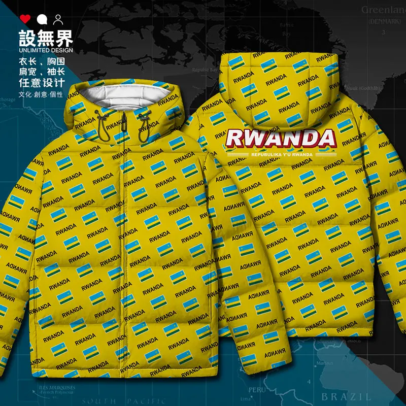 

Rwanda Rwandan Rwandese RWA country flag White duck down Jackets fashion printing Thick puffer Design Hooded down coat Winter