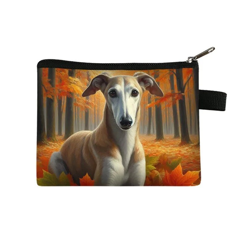 Geli Greyhound Dog Printed Coin Purses Coin Money Bag ID Credit Card Holder Small Wallet Zipper Pouch Clutch Earphone Organizer