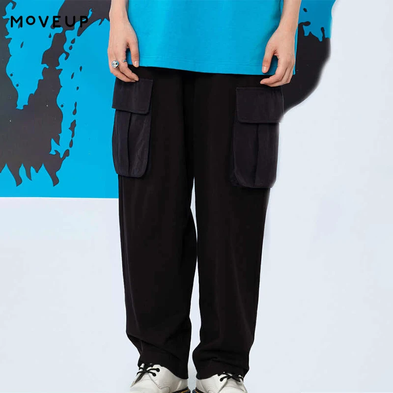 MOVEUP Casual Wide Leg Pants Spring Pure Cotton Commuting Elastic Waist Solid Color Pocket Loose Trousers For Women 125110103