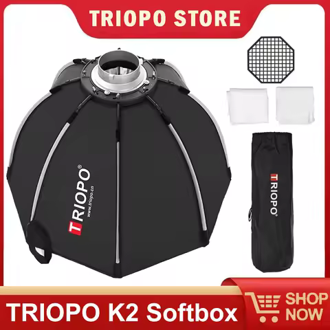 TRIOPO K2 55cm 65cm Foldable Octagon Softbox with Grid Bowens Mount for Aputure 300C Godox COLBOR CL220R Sokani LED Video Light