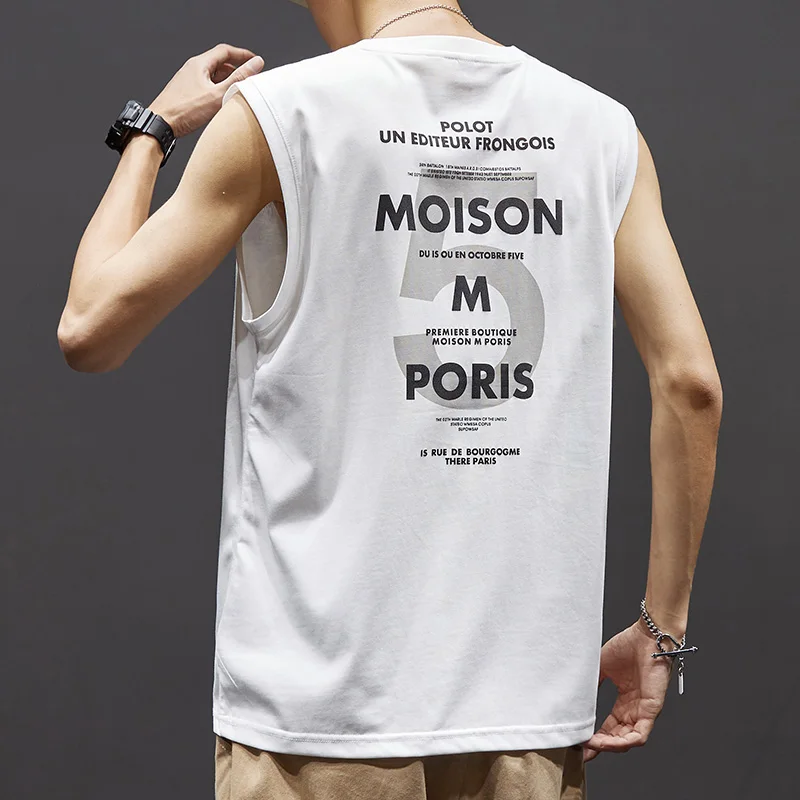 

Мужская летняя тонкая футболка без рукавов с принтом, спортивная, быстросохнущая, повседневная, с круглым вырезом, модный бренд