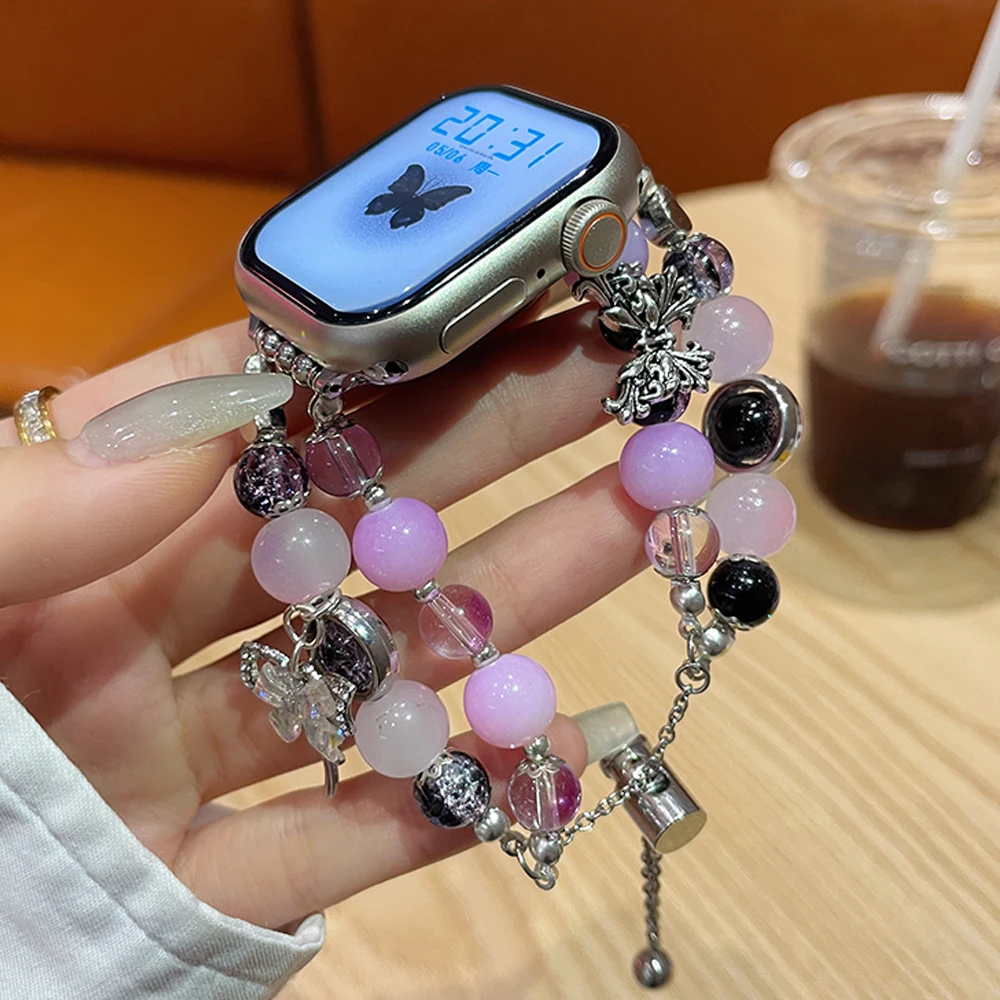 

Luxury Beaded Bracelet Strap For Apple Watch S9 Ultra 2 Band 49mm 44mm 45mm Metal Correa For iWatch Series 8 7 6 5 SE 40mm 41mm