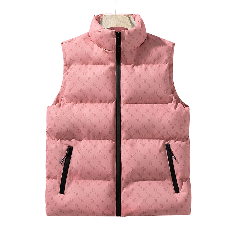 2026 New Men Letter All‑Over Print Padded Vest Stand Collar Zip Sleeveless Quilted Warm Winter Casual Gilet Waistcoat
