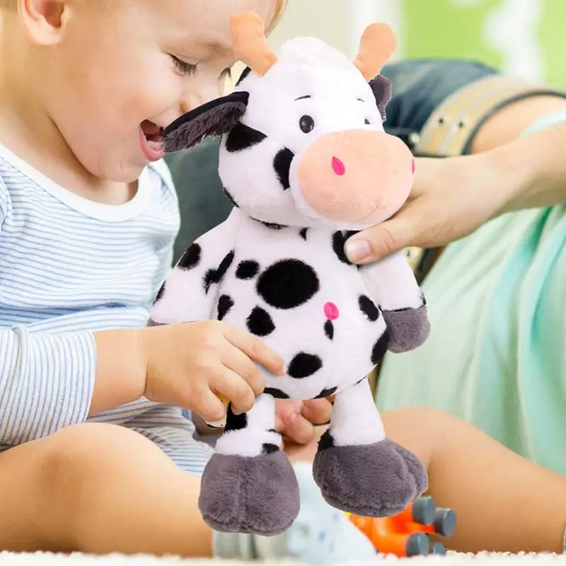 Vaca brinquedo de pelúcia de pelúcia vaca animal plushie brinquedo macio vaca dormir abraçando travesseiro de pelúcia macio bonito vaca boneca para meninos da criança crianças