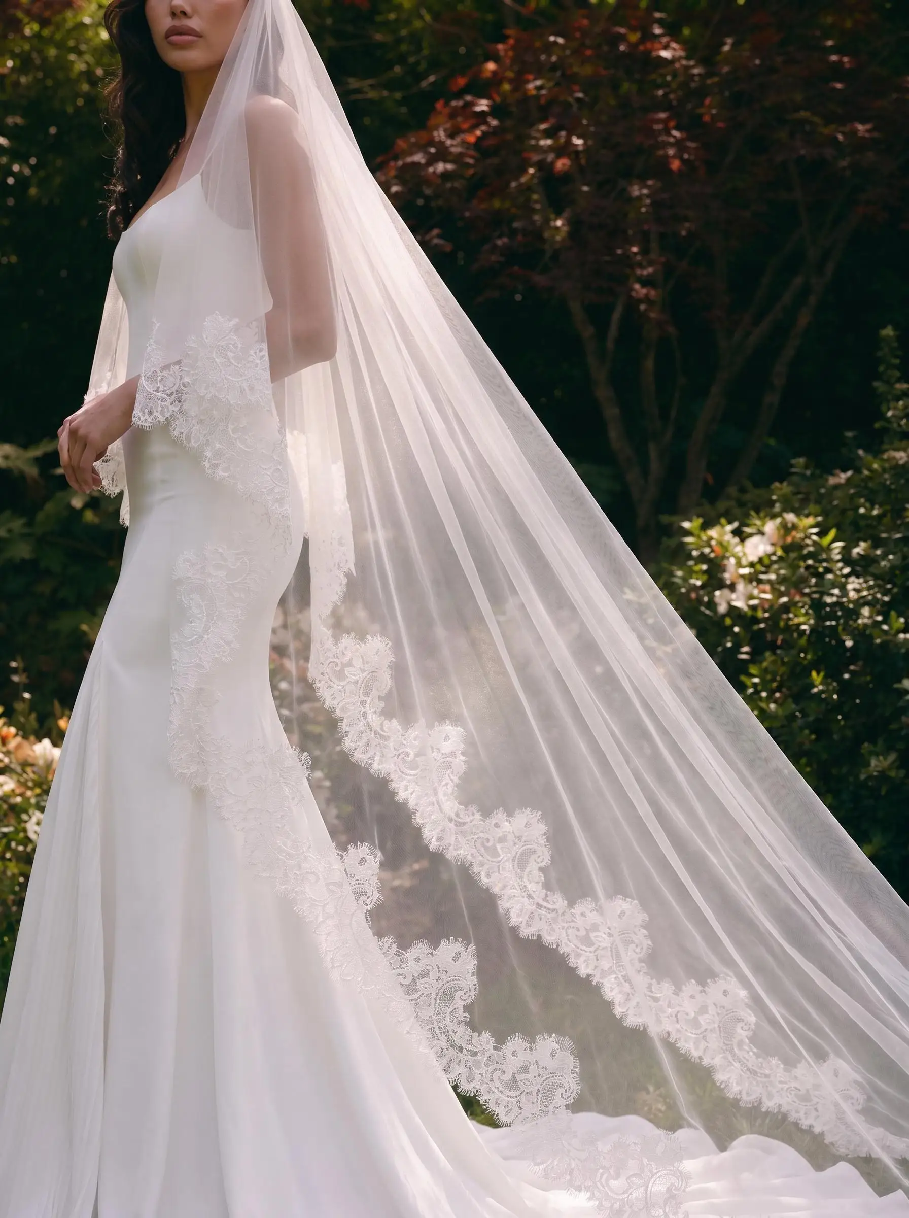 Cathedral Veil with Lace Trim – Two Tier Wedding Ivory Veil