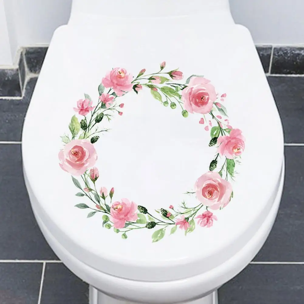 Room Wall Sticker Waterproof Color-drawing Flower Toilet Stickers Vibrant Pvc Decals for Room Bedroom Bathroom Wall Art Flower