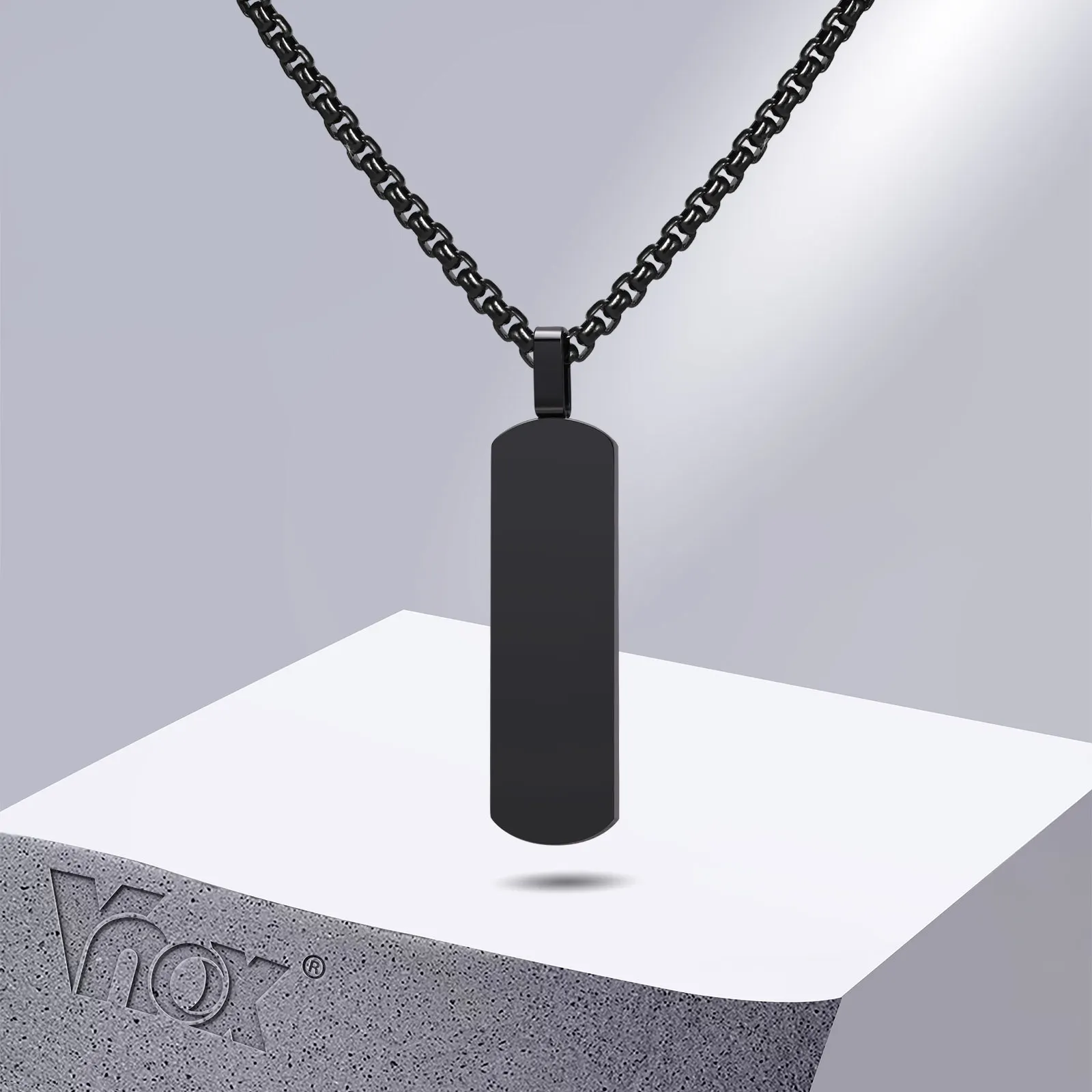 Vnox Simple Vertical Bar Necklace for Men, Anti Allergy Stainless Steel Geometric Rectangle Dog Tag Pendant Collar,Gifts for Him