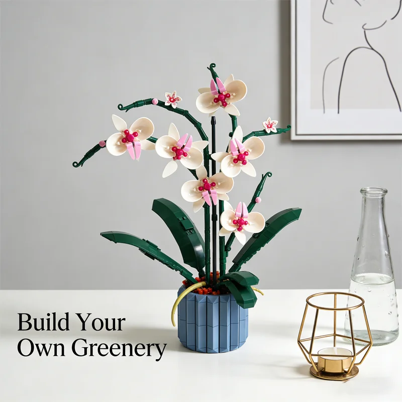 Nuevo 600 + Uds DIY Kit de bloques de construcción de bonsái de orquídeas modelo de planta en maceta creativa regalos de cumpleaños para niños juguetes divertidos para adultos