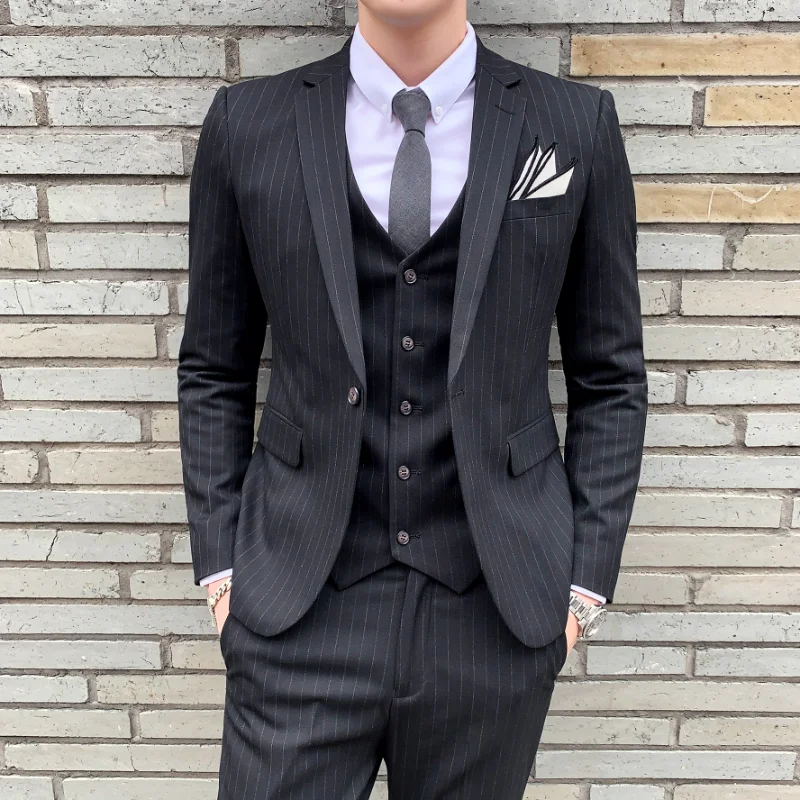 [Jacket+Vest+Pants] Classic Striped Suit Jacket Men\'s Suit Suit Men\'s Slim Tuxedo Jacket Pants Formal Dinner Wedding Groom