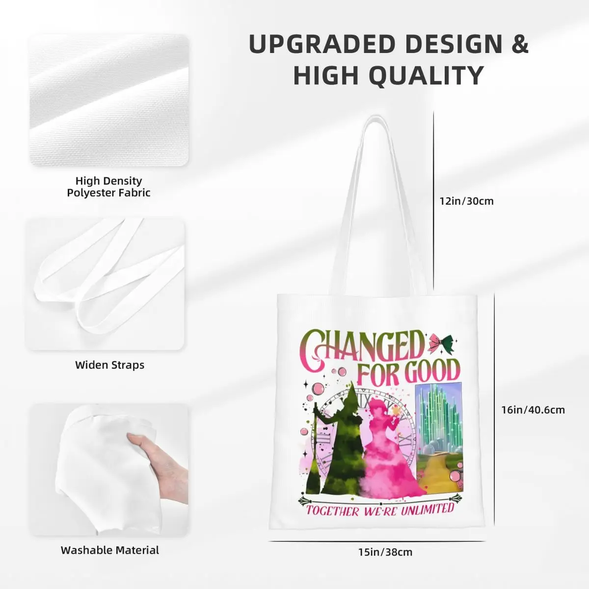 النساء الرجال لفيلم شريرة جيدة ماجيك الوردي الأخضر ريترو حمل الحقائب سعة كبيرة حقيبة البقالة لحقائب اليد للمتسوقين #6