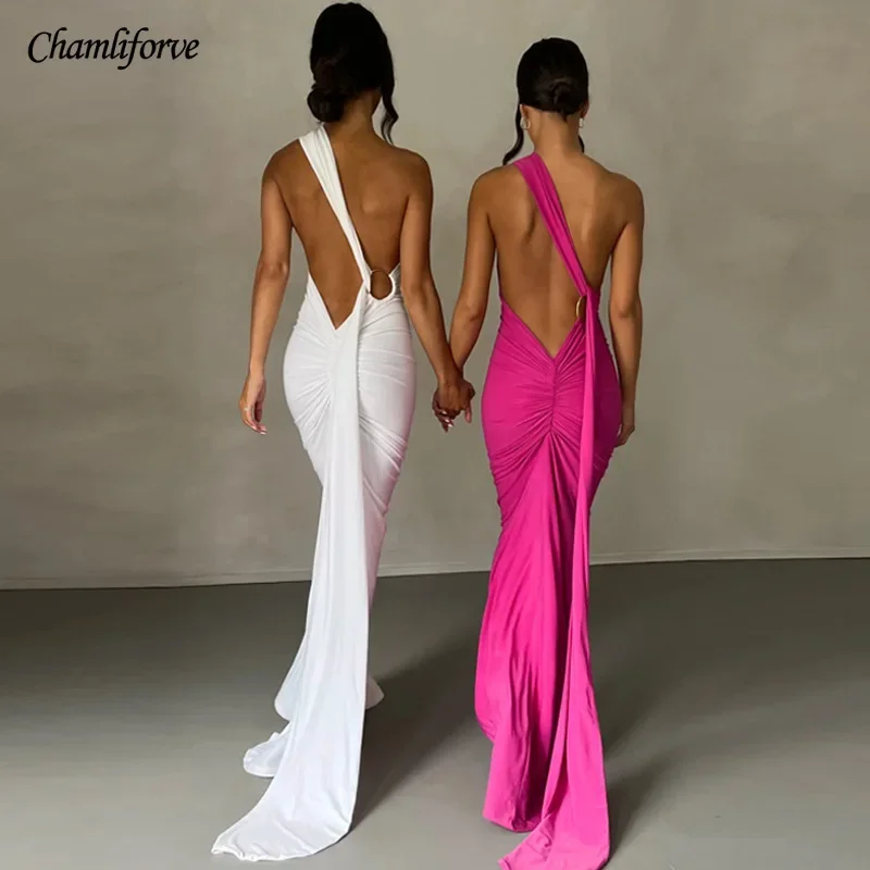 

Chamliforve Maxi Dresses for Women Summer Sexy Backless Maxi Dress Elegant Bandage Sleeveless Club Party Dresses Bodycon Dress