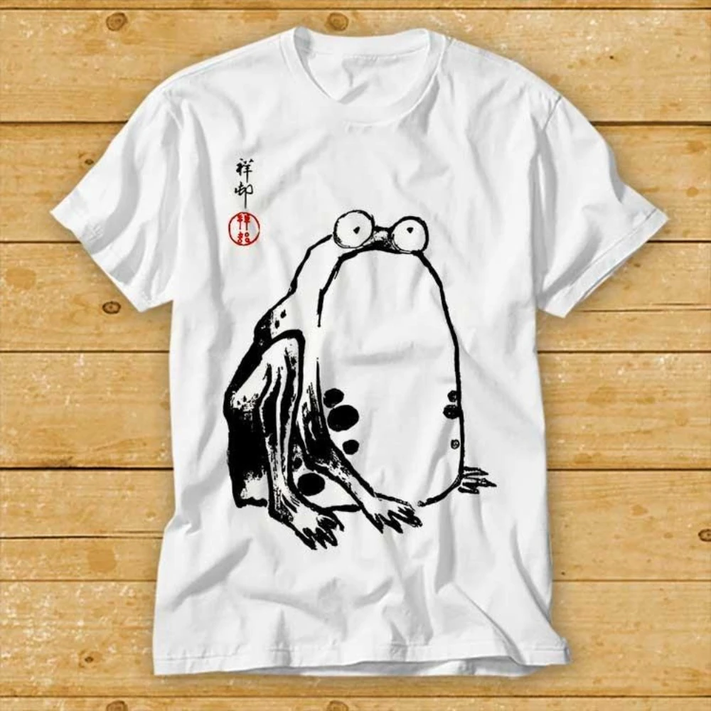 

Футболка с принтом чернильной лягушки в стиле ретро и необычный стиль, свободная и удобная женская футболка с короткими рукавами