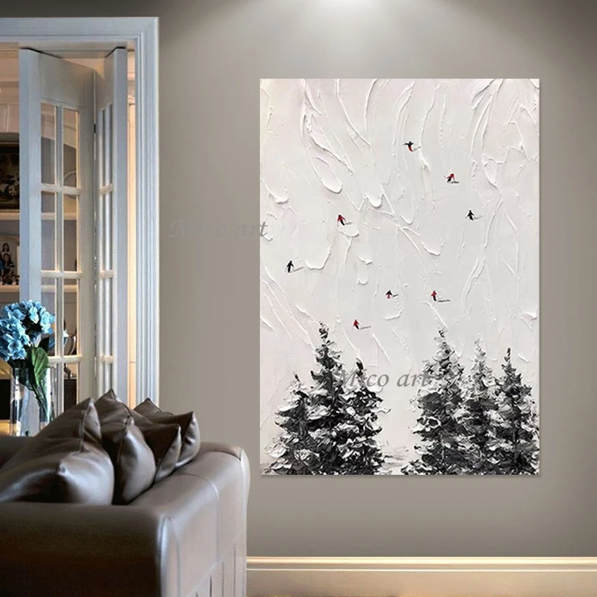 

Skiing Park Landscape Art Picture Frameless Abstract Palette Knife Oil Paintings 3D Canvas Handmade Artwork Acrylic Wall Poster