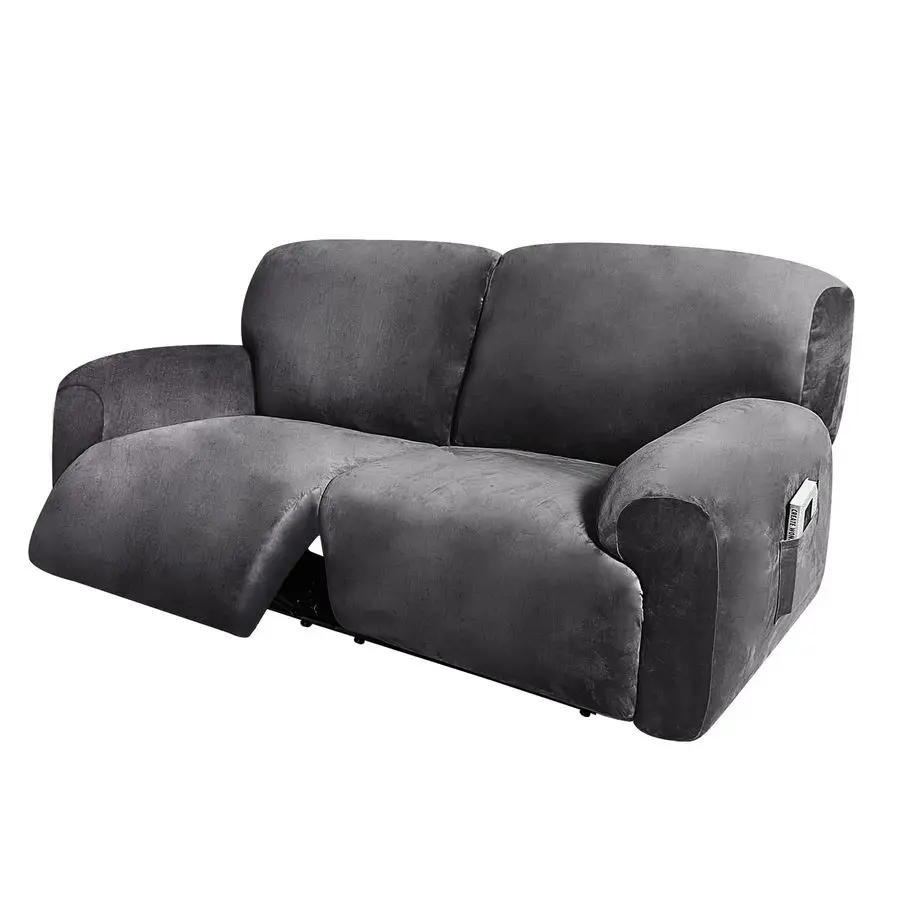 

Extra Wide 75100 2 Seater Reclining Sofa Slipcover, Velvet Stretch 6Piece, Soft Washable Dark Grey