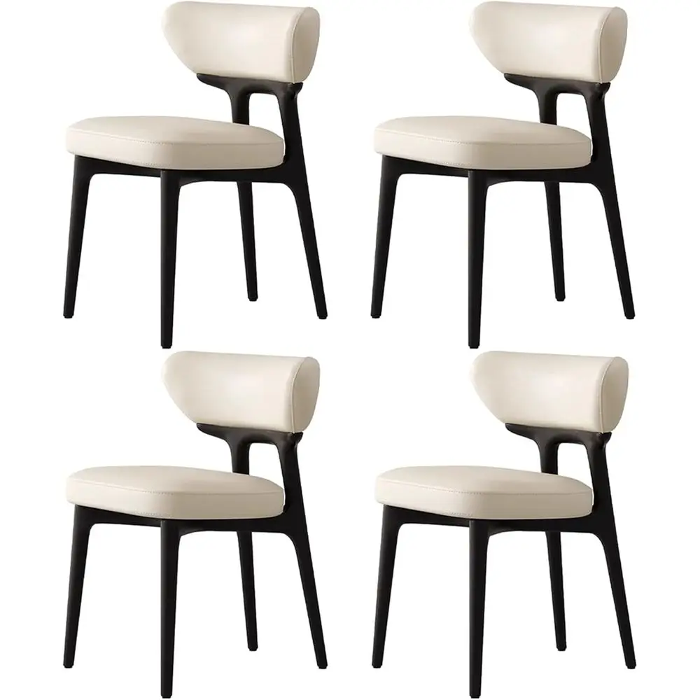 

Современный комплект обеденных стульев с обивкой и деревянными ножками, белая кожа, 4 штуки, для кухни или гостиной