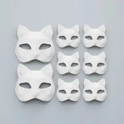 

8pcs Unpainted Cat Face Masks Blank Masquerade Supplies White Masquerade Supplies Cosplay Prop Handmade Eco Friendly