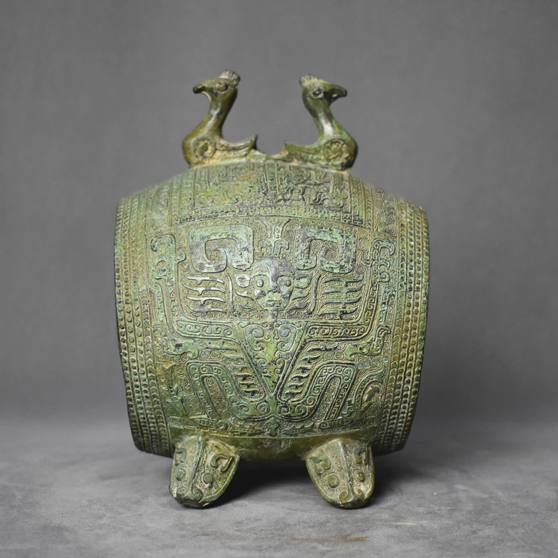 Sanxingdui Goddess Double Bird Drum Musical Instrument Double Phoenix Drum Bronze Ornaments Home Decoration Crafts