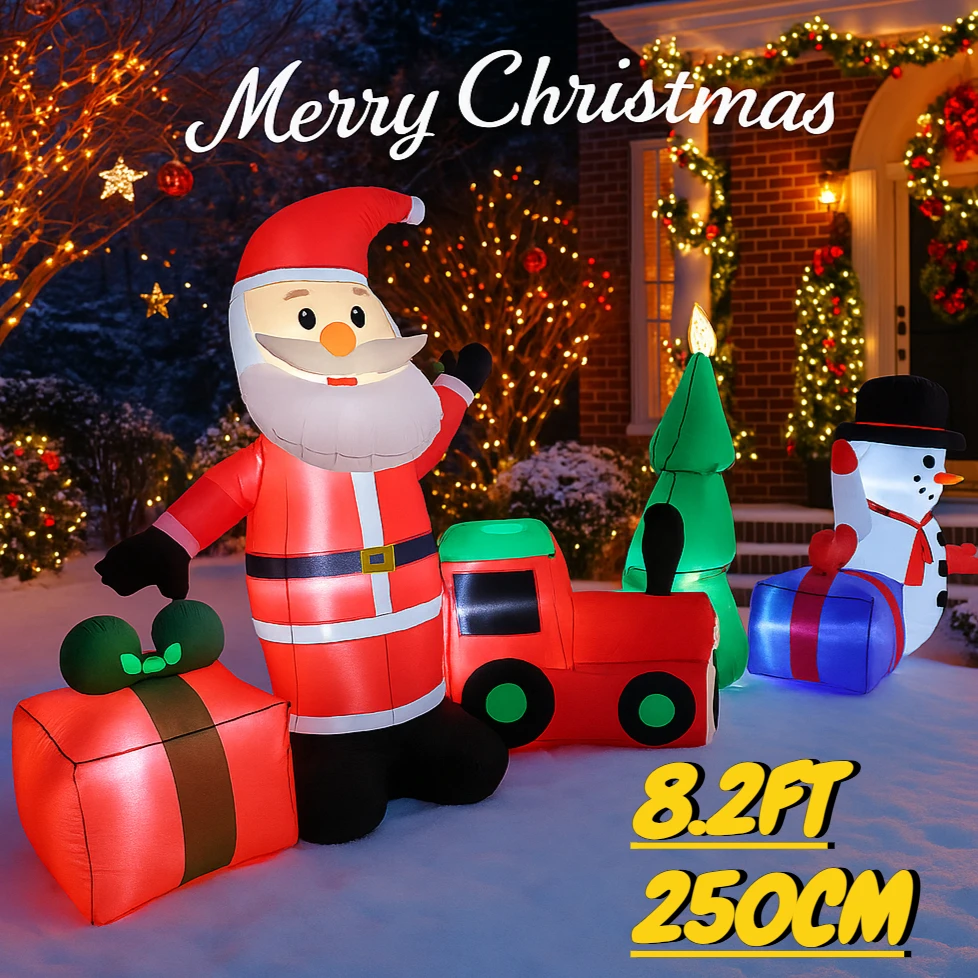 8.2FT نفخ لعبة عيد الميلاد ديكور مجموعة سانتا ثلج شجرة الكلب عيد الميلاد ديكورات للباحة المورد LED مضاءة زخرفة المنزل هدية احتفالية