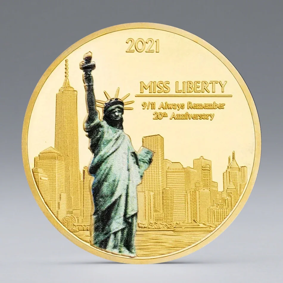 9/11 Attack U.S. September 11th Gold Plated Souvenir Coin Never Forget Miss Liberty Collection Coin