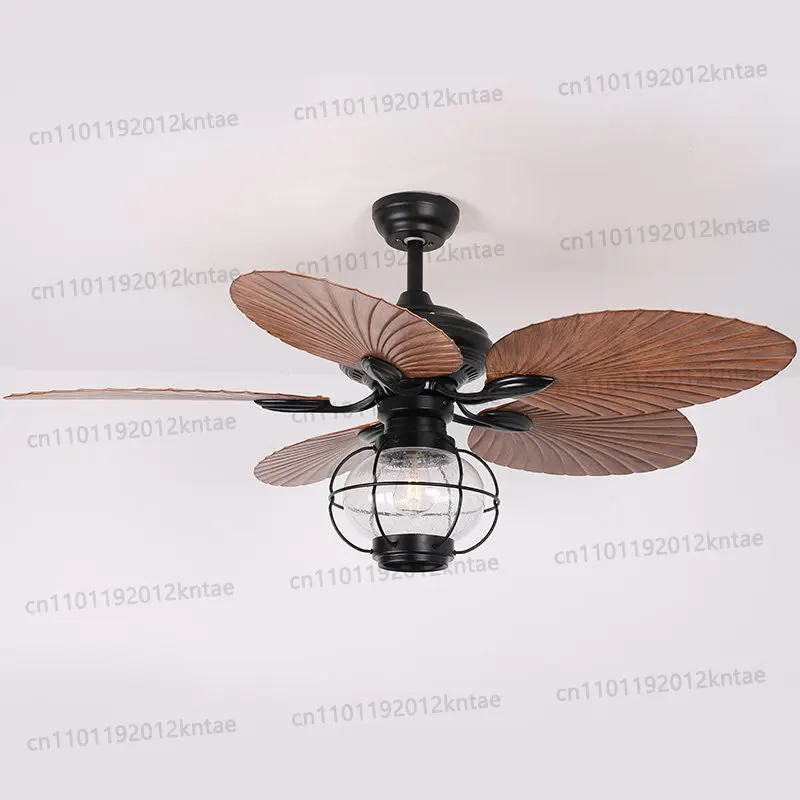 Variable frequency silent american style electric fan light restaurant living room retro ceiling fan  decoration remote control