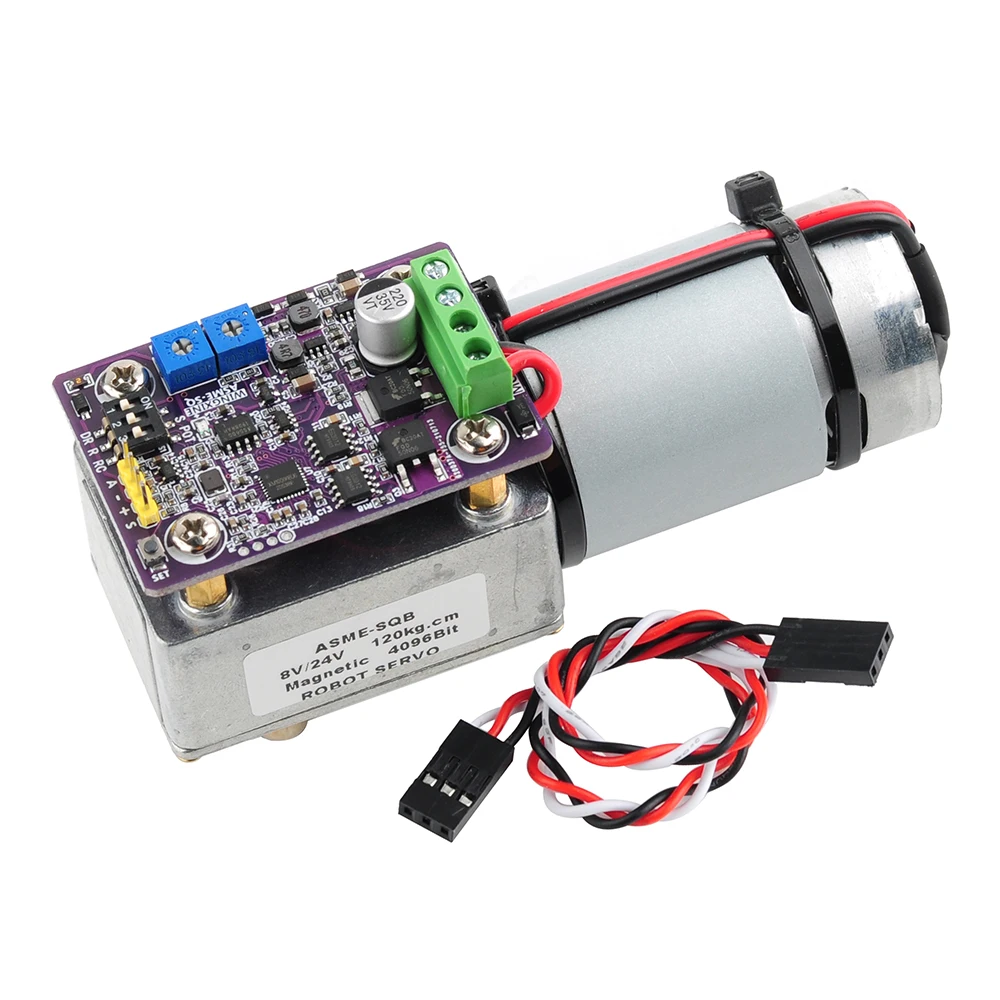 Serwo ASME-SQ 120kgcm z wysokim momencem obrotowym, wał ślimakowy, samozamykający się po zmiarce, enkoder magnetyczny do ramienia robota, sterowania zaworami.