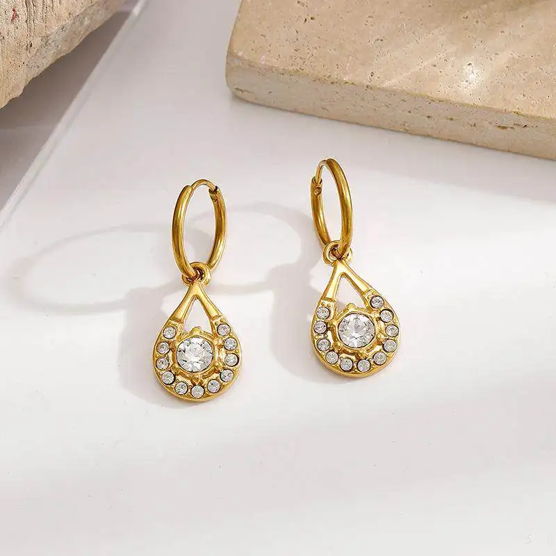 

Drop Shaped Diamond Embedded Stainless Steel Earrings Women's Luxury Versatile Jewelry Elegant Fashion Accessory