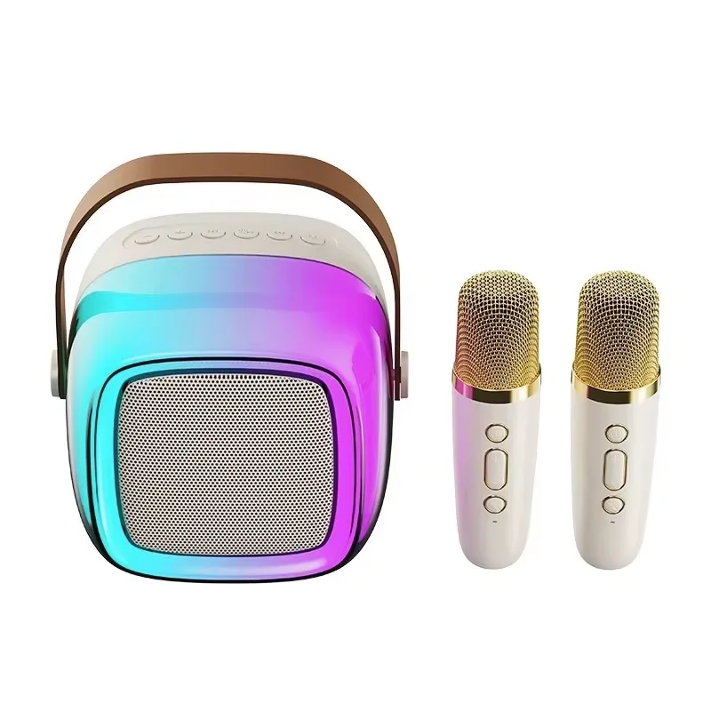 

Portable Mini Rechargeable Karaoke Machine Speaker With Two Mic Microphone Ktv Dsp System Hifi Stereo Sound for Kids