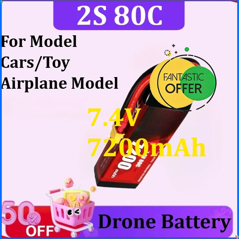 

For Model Cars/Toy Airplane Model for RC Airplane Quadcopter Helicopter FPV Drone 7200mAh 2S 80C 7.4V LiPo Battery