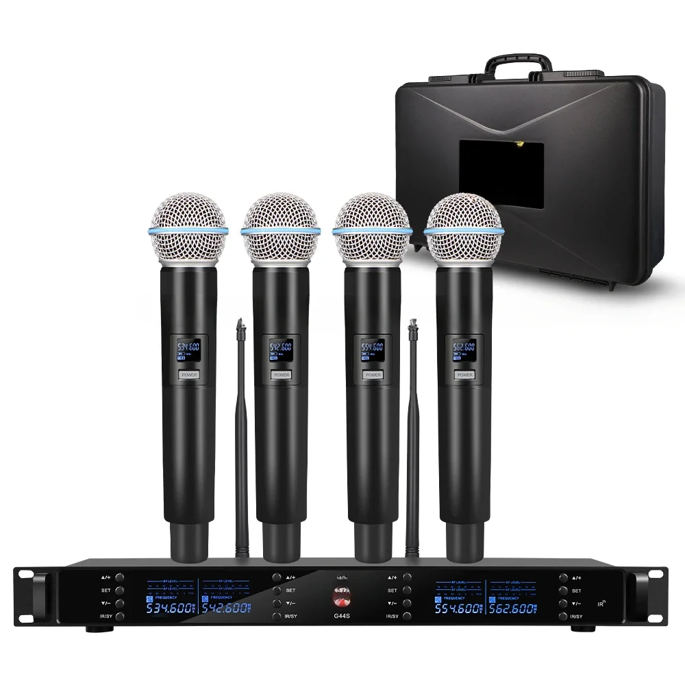 G44S 4 Channel Automatic Frequency Adjustable UHF System Professional Wireless Microphone For Stage