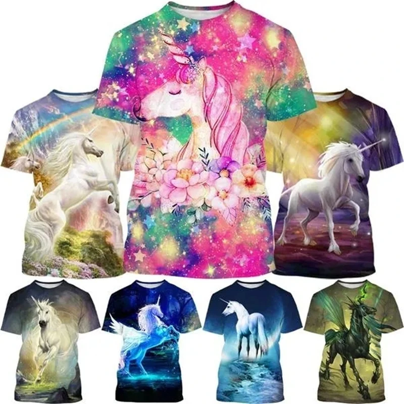 

Summer New Popular Unicorn 3D Printed Fashion T-shirt Men's And Women's Harajuku Short Sleeve T Shirts Cosplay Tops Tees Apparel