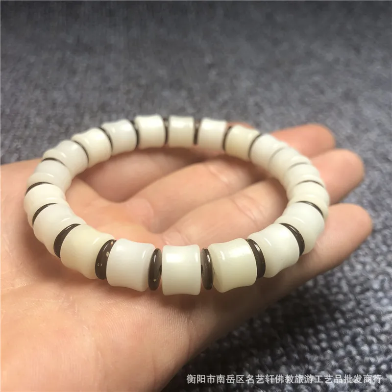 White Corypha Umbraculifea Bamboo Single Circle Bamboo Beads Bracelet with Coconut Shell Spacer7*9mmWomen's Bracelet