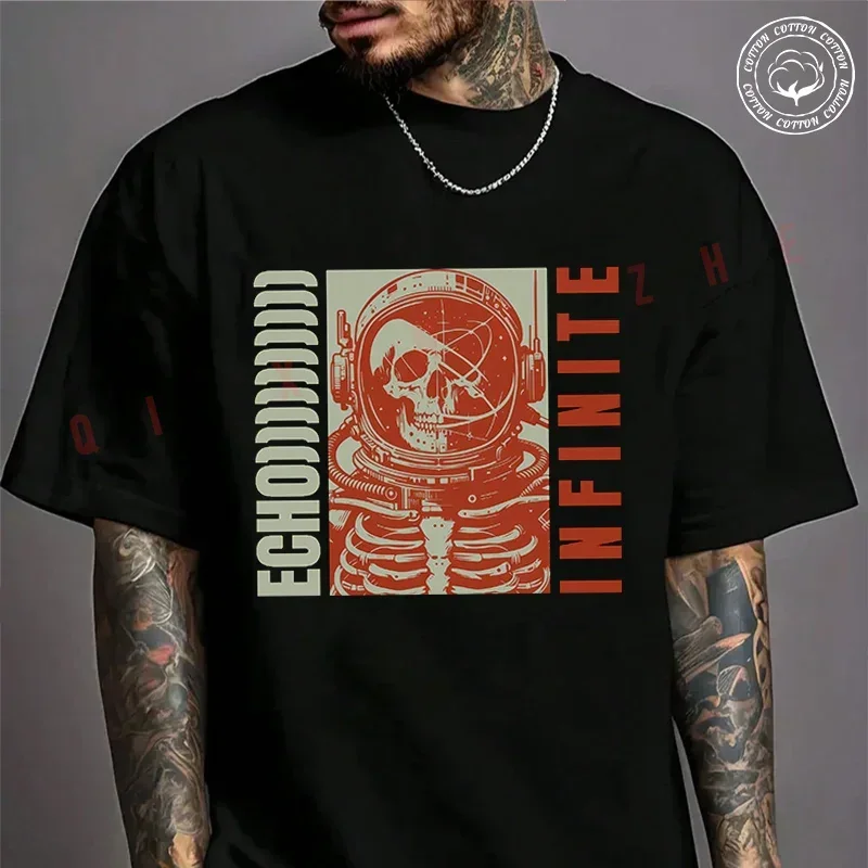 

2026 Men T Shirt Casual A Skeleton Astronaut In Orange Tone Design Moto T-shirt Graphic Cotton Motorbike Biker Cafe Racer Tee