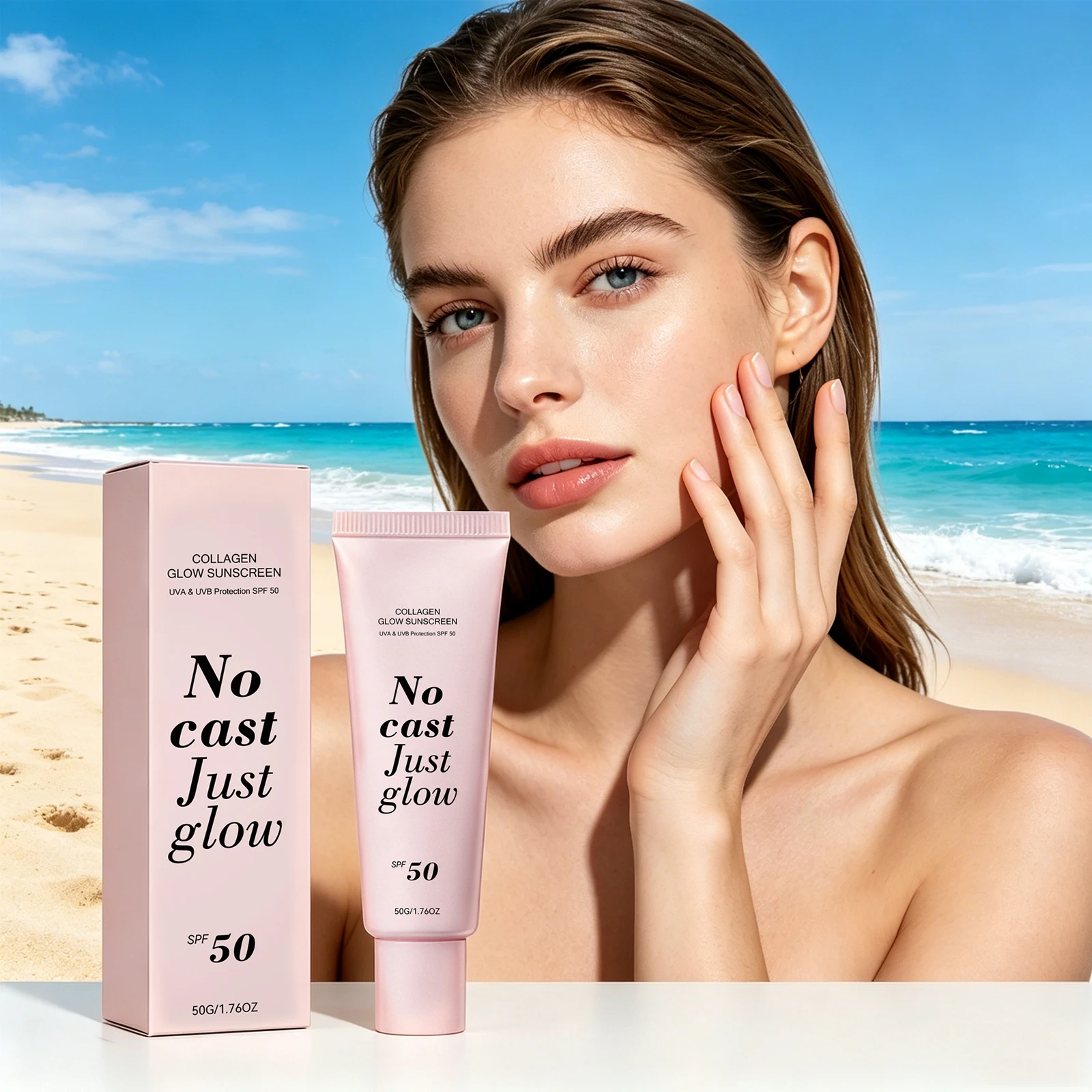 No Cast Just Glow Collagen Sunscreen SPF 50 Antioxidant Broad Spectrum Protection Lightweight Hydrating Facial Sun Block Cream