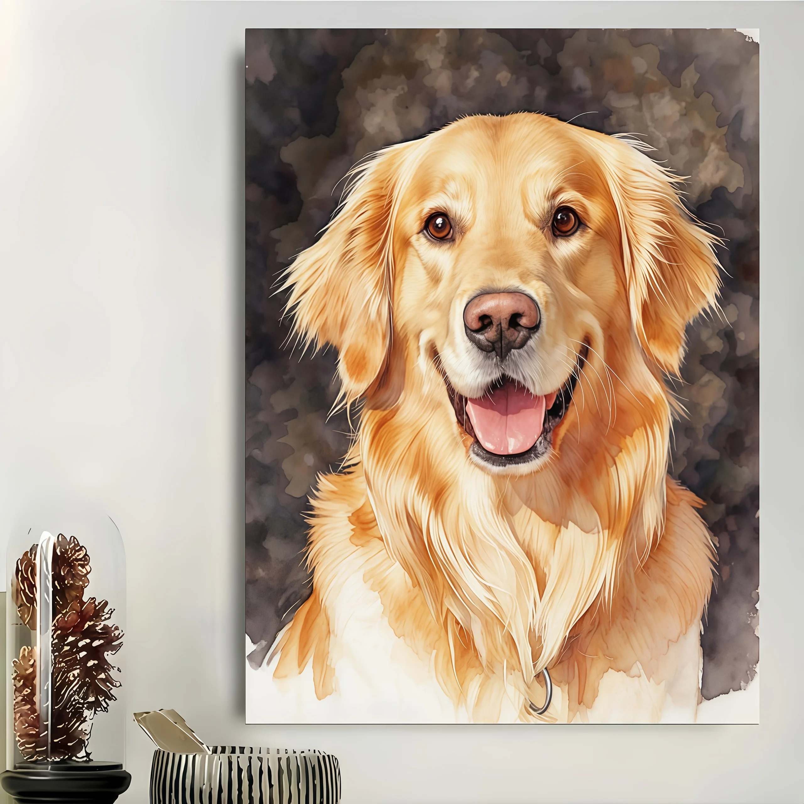 Custom Watercolor Pet Canvas Painting Upload Your Pet Photo Personalized Name Pet Art Wall Decor For Pet Lovers Unframed