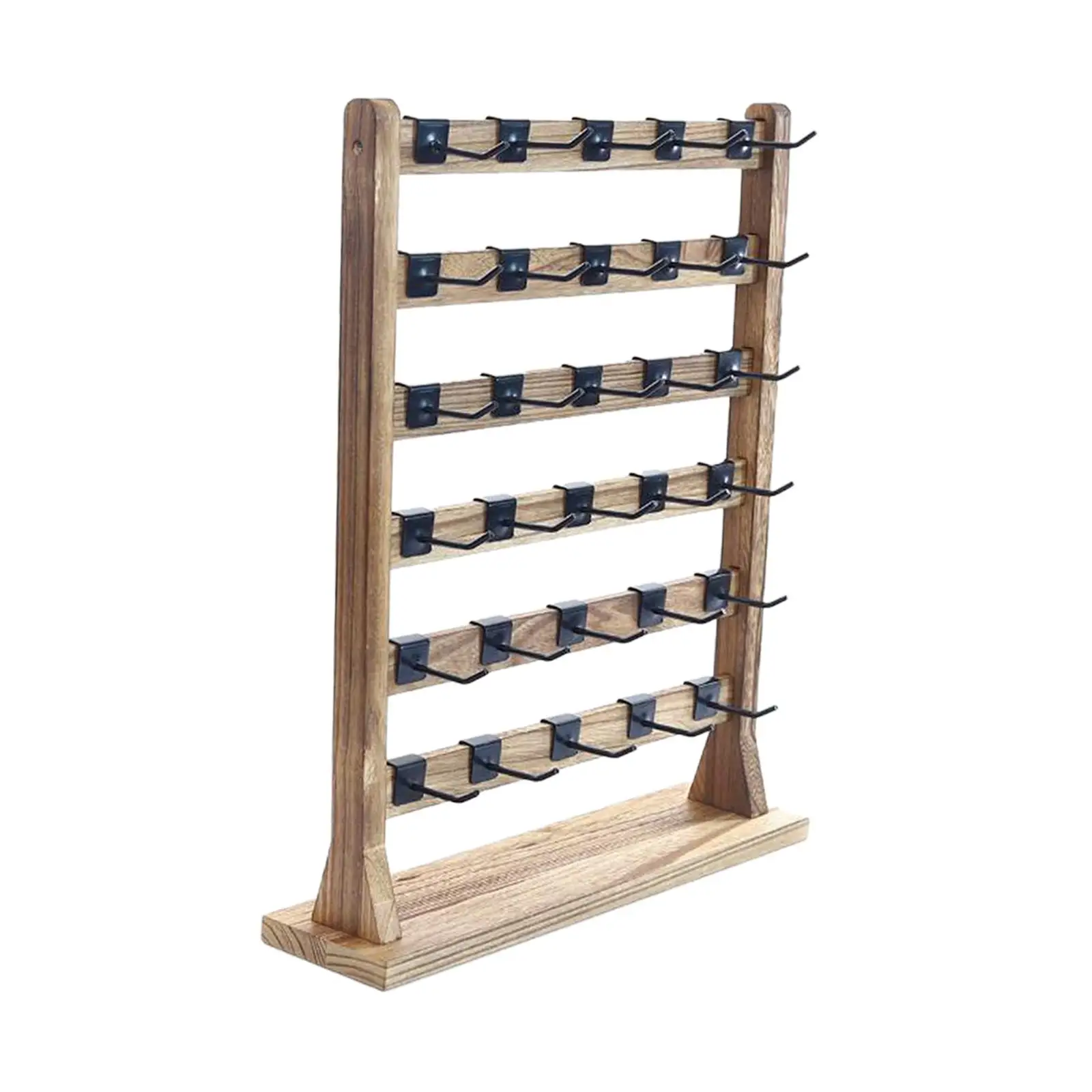 Wooden Earrings Display Stand Jewelry Organizer Holder 6 Tiers Removable Hooks Earrings Storage Rack for Women Girls Gifts