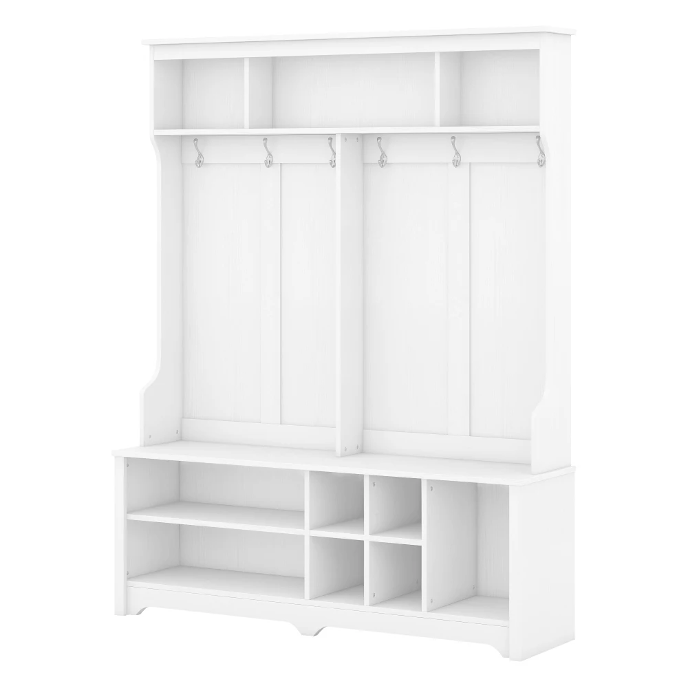 شجرة قاعة المدخل الحديثة مع خطافات معدنية ومساحة تخزين، رف معطف المدخل متعدد الوظائف (تاريخ ما قبل البيع: 18 ديسمبر)