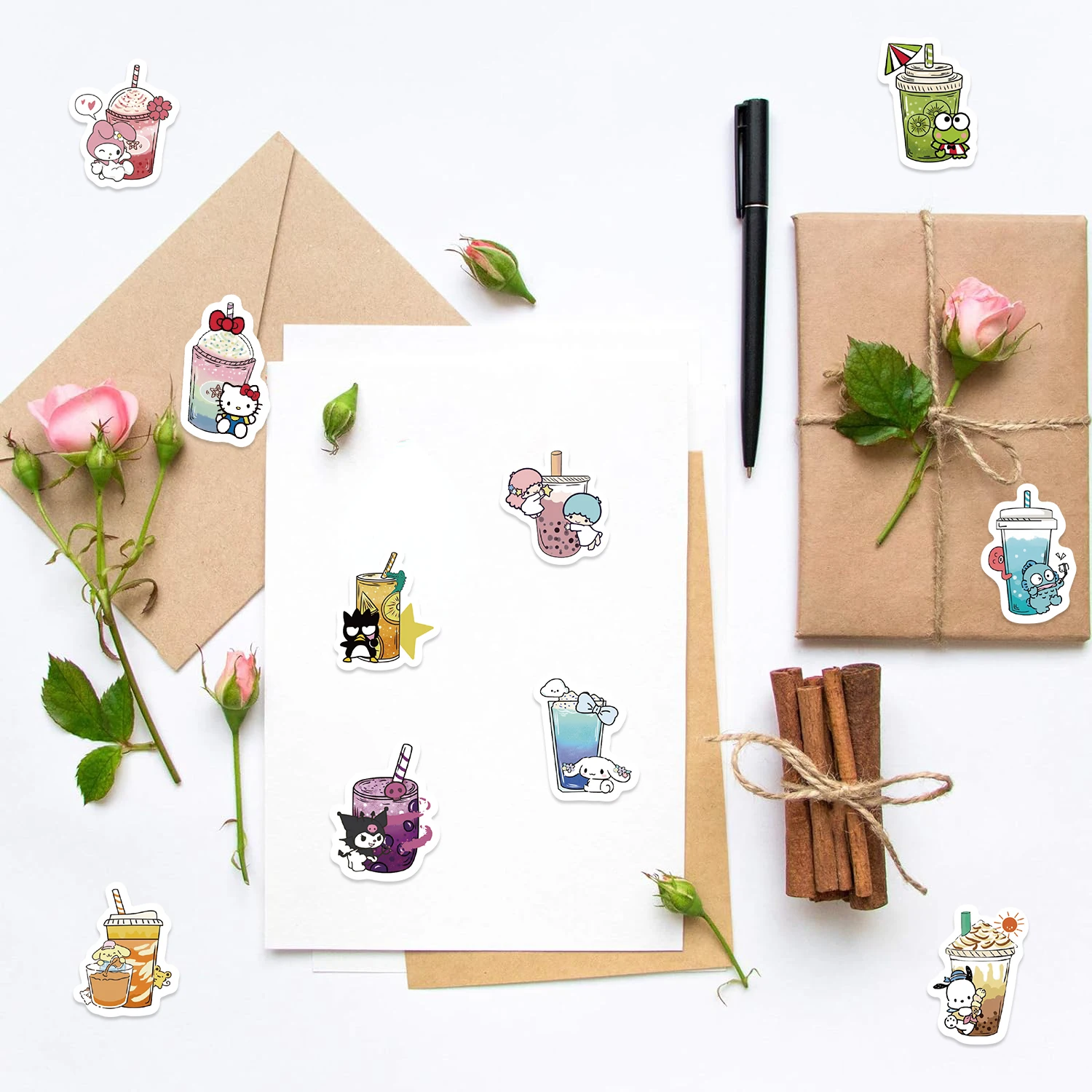 500 PCS Kawaii เครื่องดื่มการ์ตูนสติกเกอร์ปิดผนึกม้วนน่ารักสติ๊กเกอร์ตกแต่งสมุดภาพโทรศัพท์ DIY สติกเกอร์รางวัล