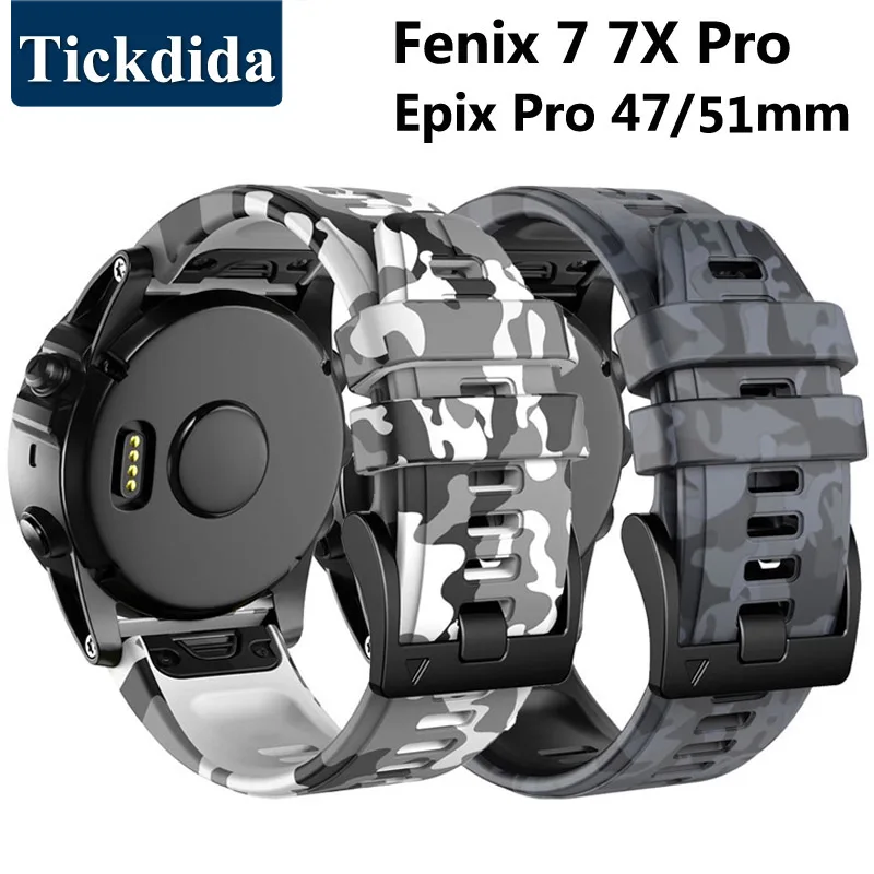 

Camo Silicone Strap for Garmin Fenix 7 Pro 7X Pro 6X 6 5X Epix Pro 51mm 47mm Enduro 2 Tactix 7 Pro Wristband 22mm 26mm Quickfit