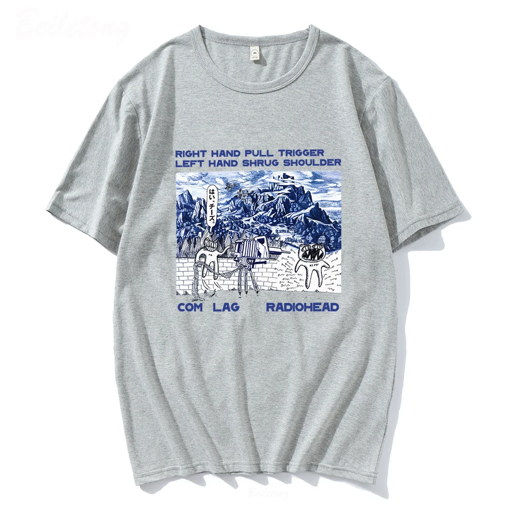 Radiohead T Shirt Men and Women Rock Boy Retro Printed Loose Japan Station Tops 100% Cotton Indie fans Band Music Tees Male Tops