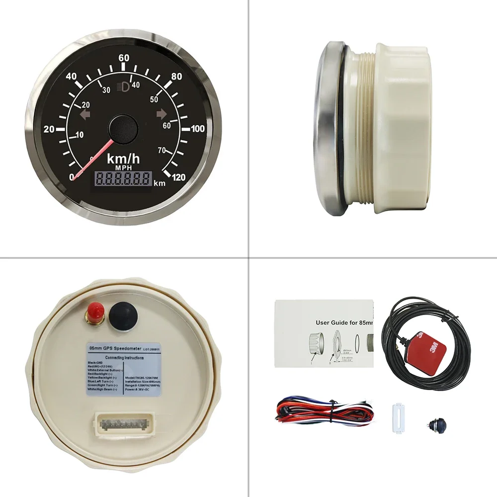 ELING 85mm 0-70MPH 0-120km/h Waterproof GPS Speedometer with GPS Antenna Red Yellow Backlight for Car Boat Yacht Universal