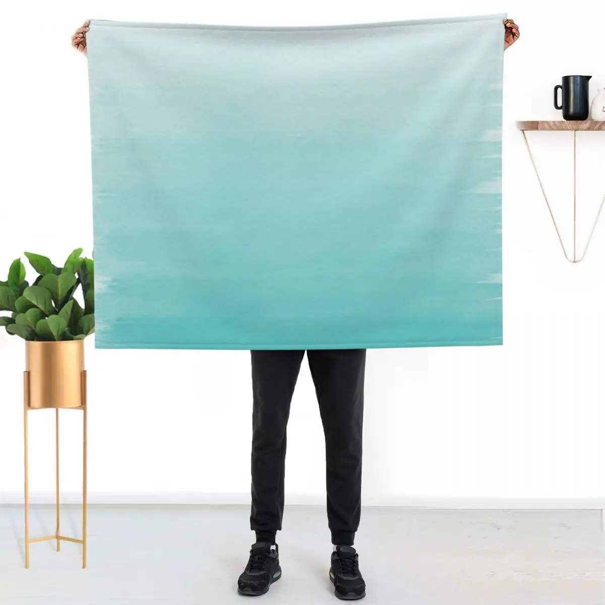 

Modern teal watercolor gradient ombre pattern Throw Blanket No Pilling Soft Warm Blanket for Bed
