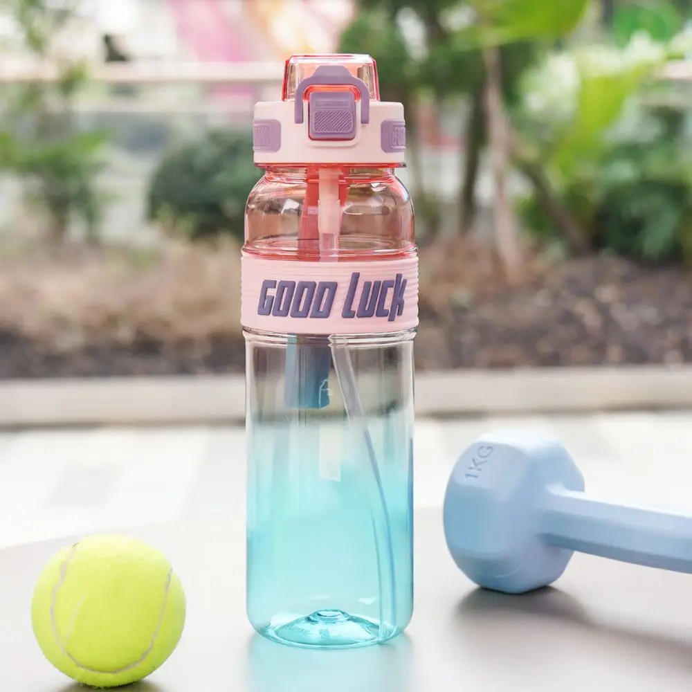 Portable Plastic Gradient Water Bottle Leakproof Flip Lid Sports Flask For Outdoor Running Camping Fitness Daily Hydration