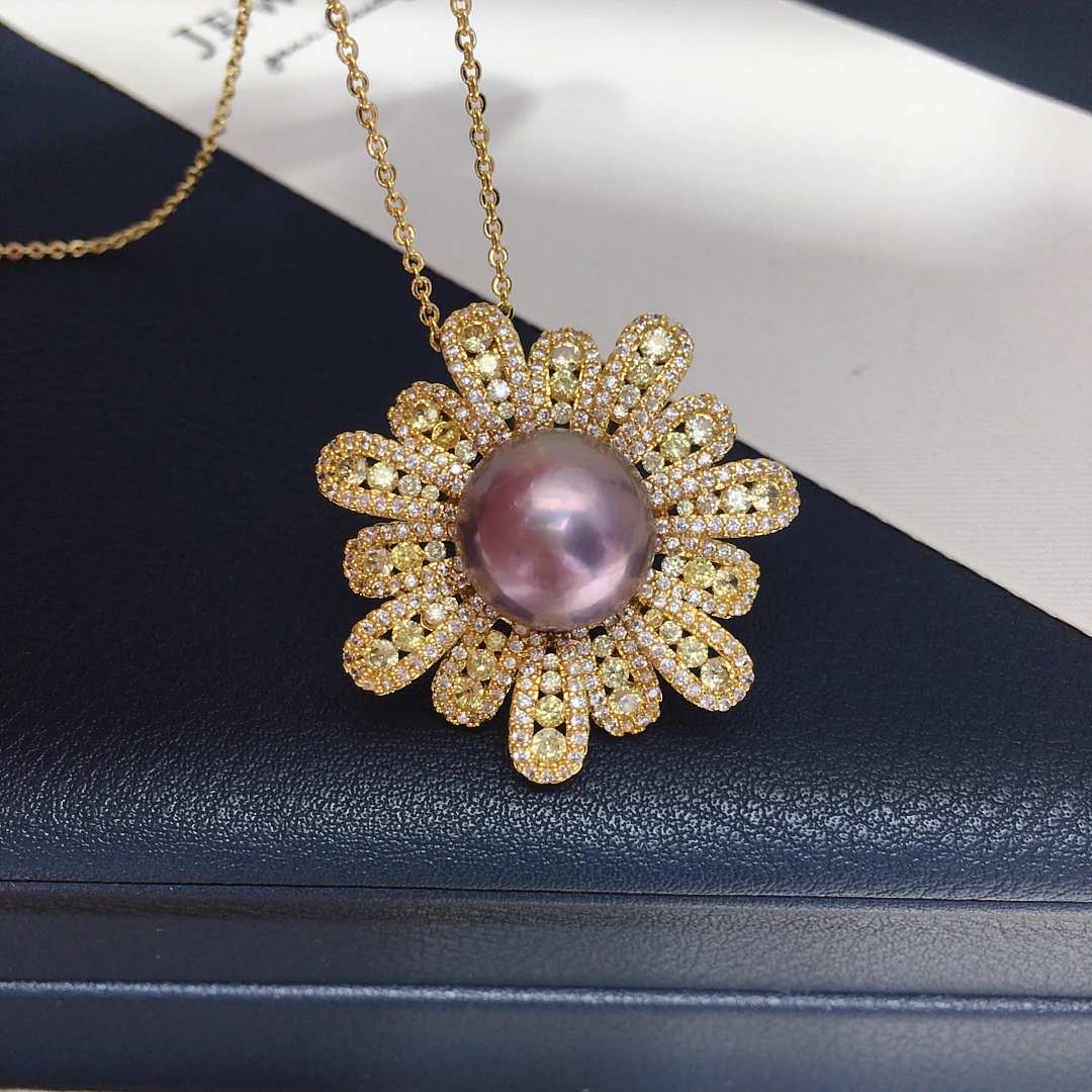 

ZHBORUINI 2025 теперь пресноводный жемчуг в стиле барокко, кулон 13-14 мм, фиолетовый жемчуг, инкрустированный цирконом, цветок, модные высокие ювелирные изделия, подарок для банкета