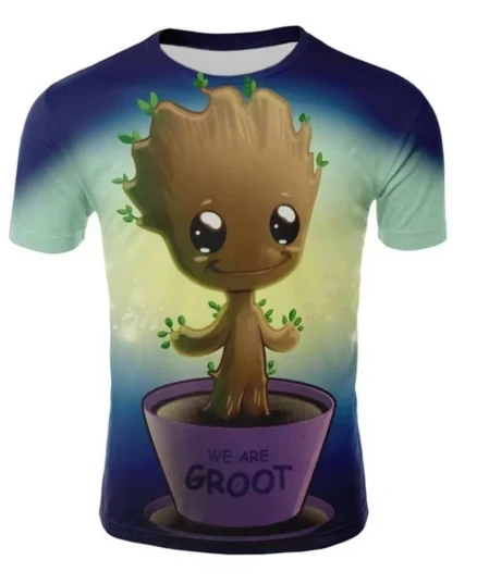 Мужская быстросохнущая дышащая повседневная спортивная футболка Marvel Groot с круглым вырезом и короткими рукавами (лето)