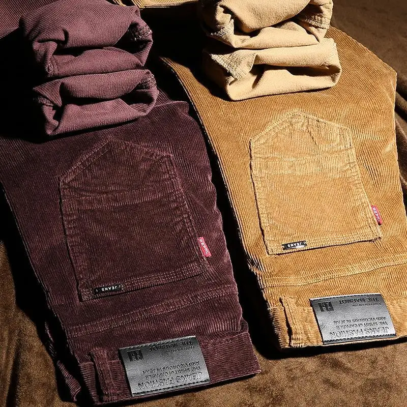 New Arrival Autumn Winter Casual Pants Men\'s Corduroy Streetwear Straight Stretchable Thick Velvet Pants Men Clothing Trousers